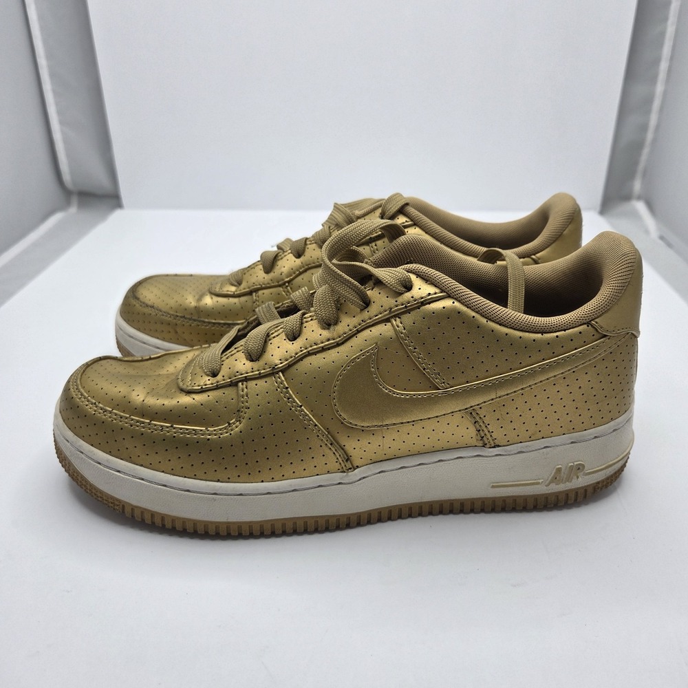 Nike Air Force 1 Low Tan Gold Leather Sneakers Youth 7Y Womens 8.5
